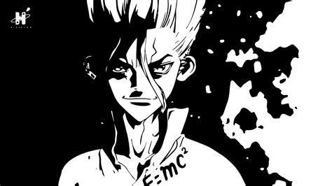 dr stone black and white hair